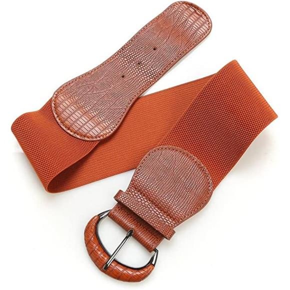 HinyBoeh Elastic Wide Belt PU Leather Stretchy Dress Belt, Vintage Wide Belt main image 4